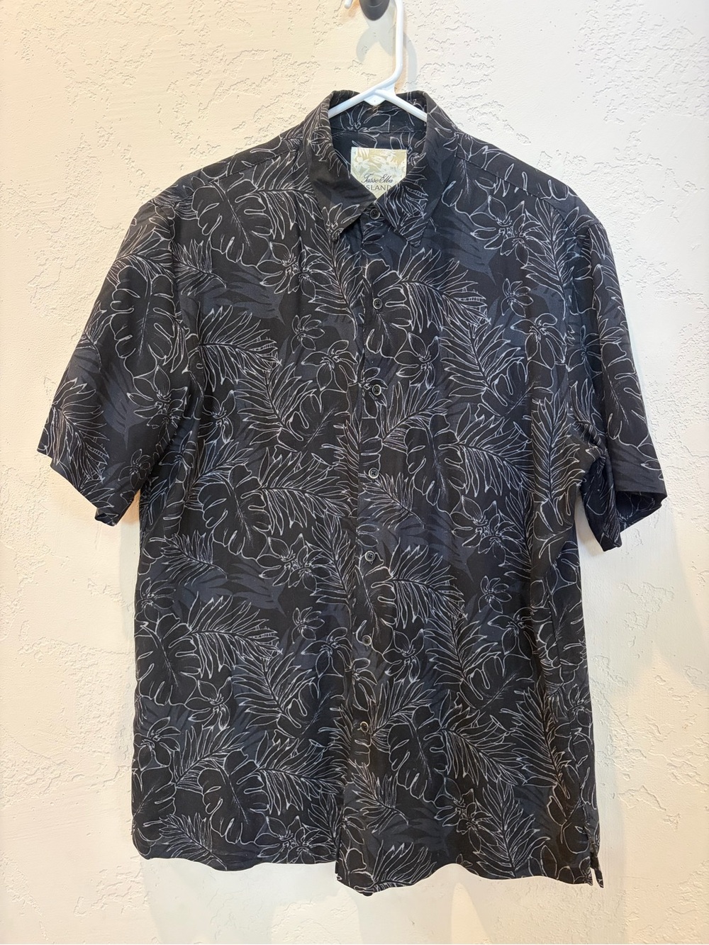 Tasso Elba Black Short-Sleeve Tropical Print Button-Down Shirt